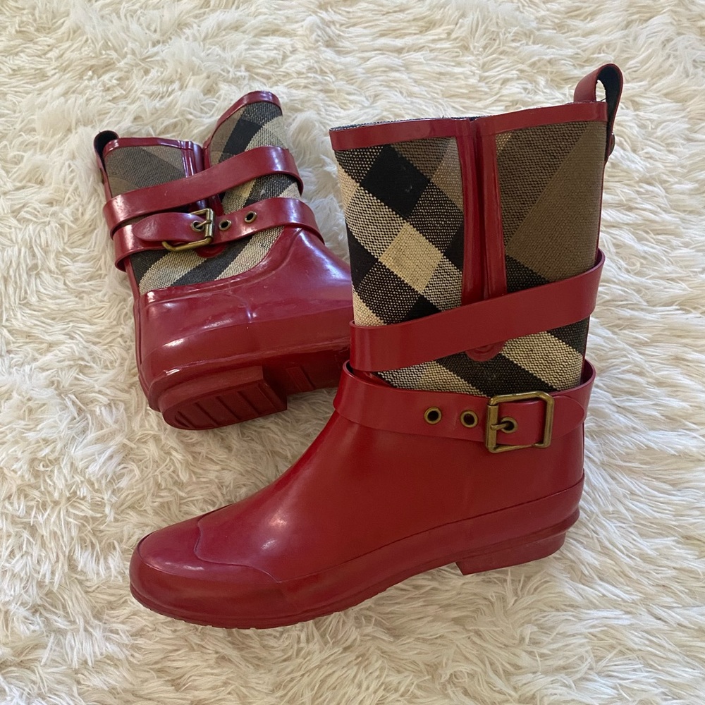 Red Burberry Rainboots/Galoshes